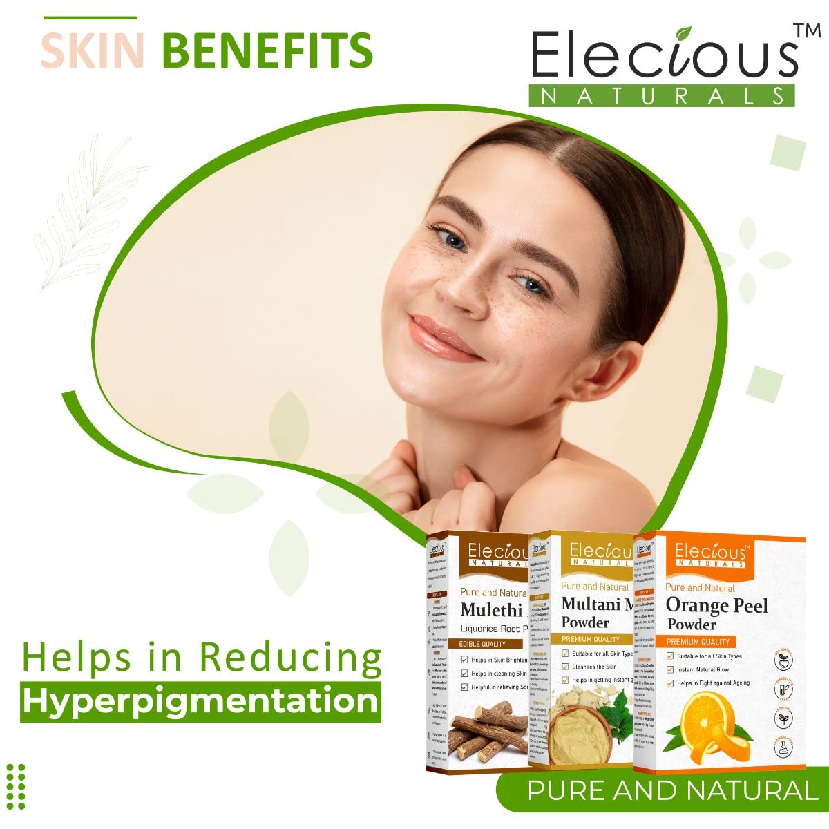 Elecious Mulethi Powder, Multani Powder and Orange Peel Powder Combo (200 grams each = 600 gm