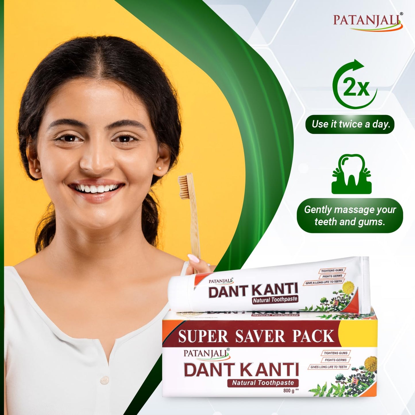 Patanjali Dant Kanti Natural Toothpaste 800g (200g X 4), Super Saver Value Pack