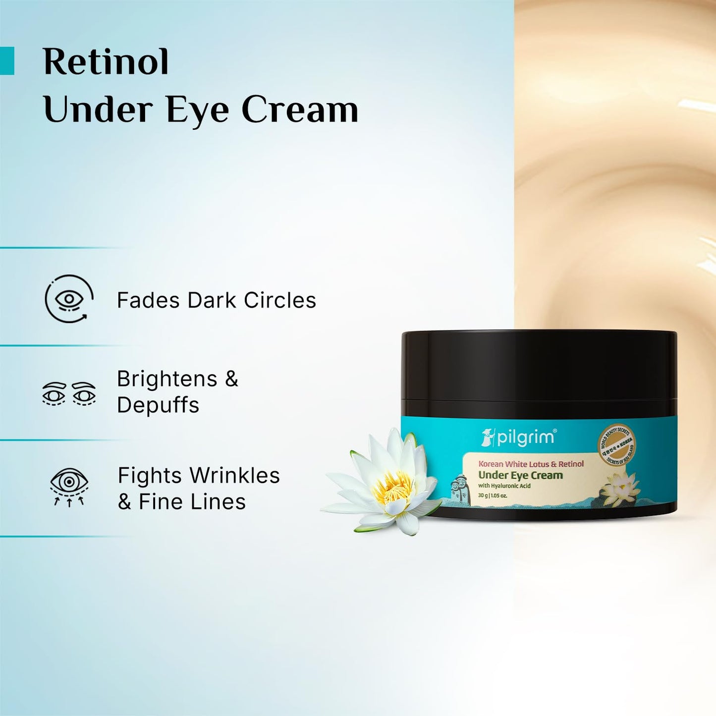 Pilgrim Korean Retinol Under Eye Cream Vitamin C & Hyaluronic Acid, 30 gm