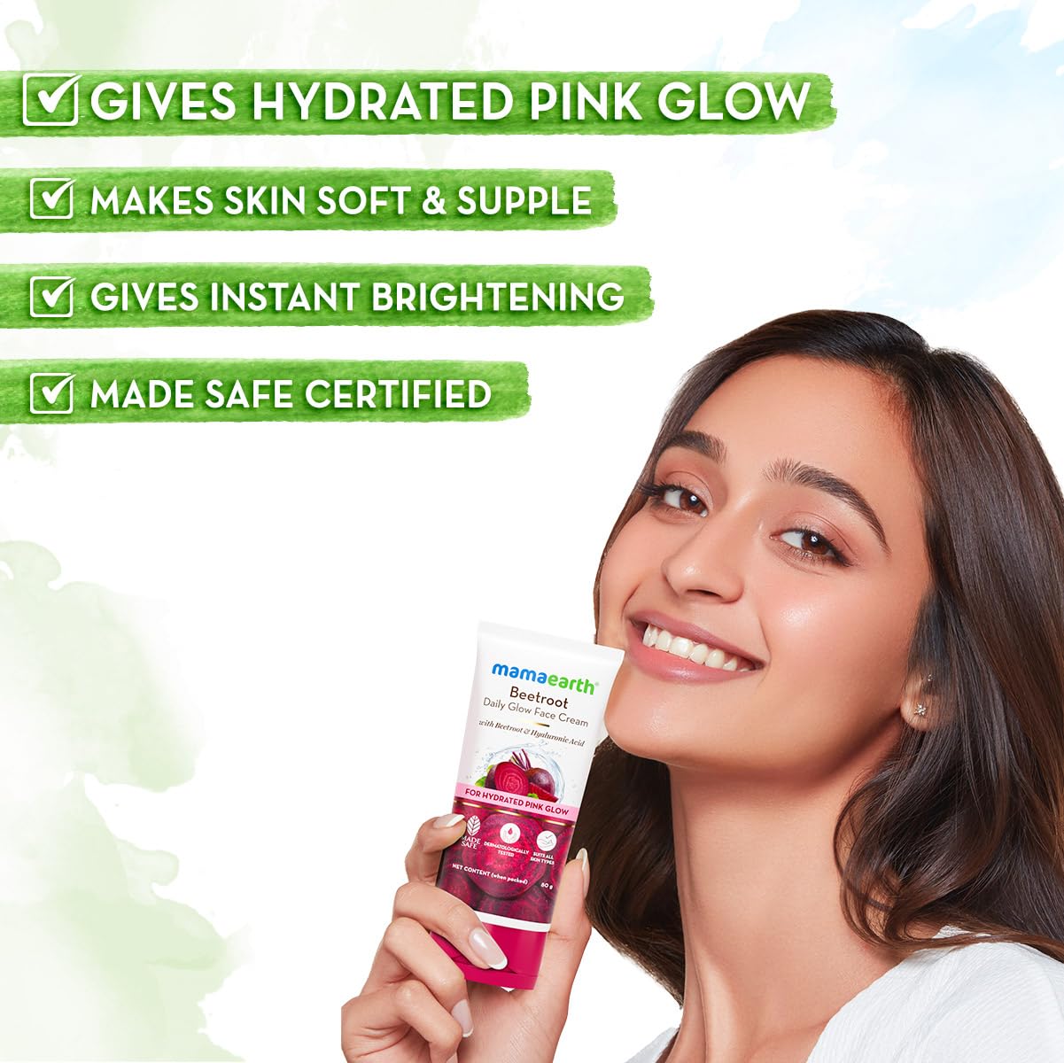 Mamaearth Beetroot Daily Glow Face Cream With Beetroot & Hyaluronic Acid - 80g|Gives Hydrated Pink Glow |Gives Instant Brightening Effect |Lightweight & Non-Greasy