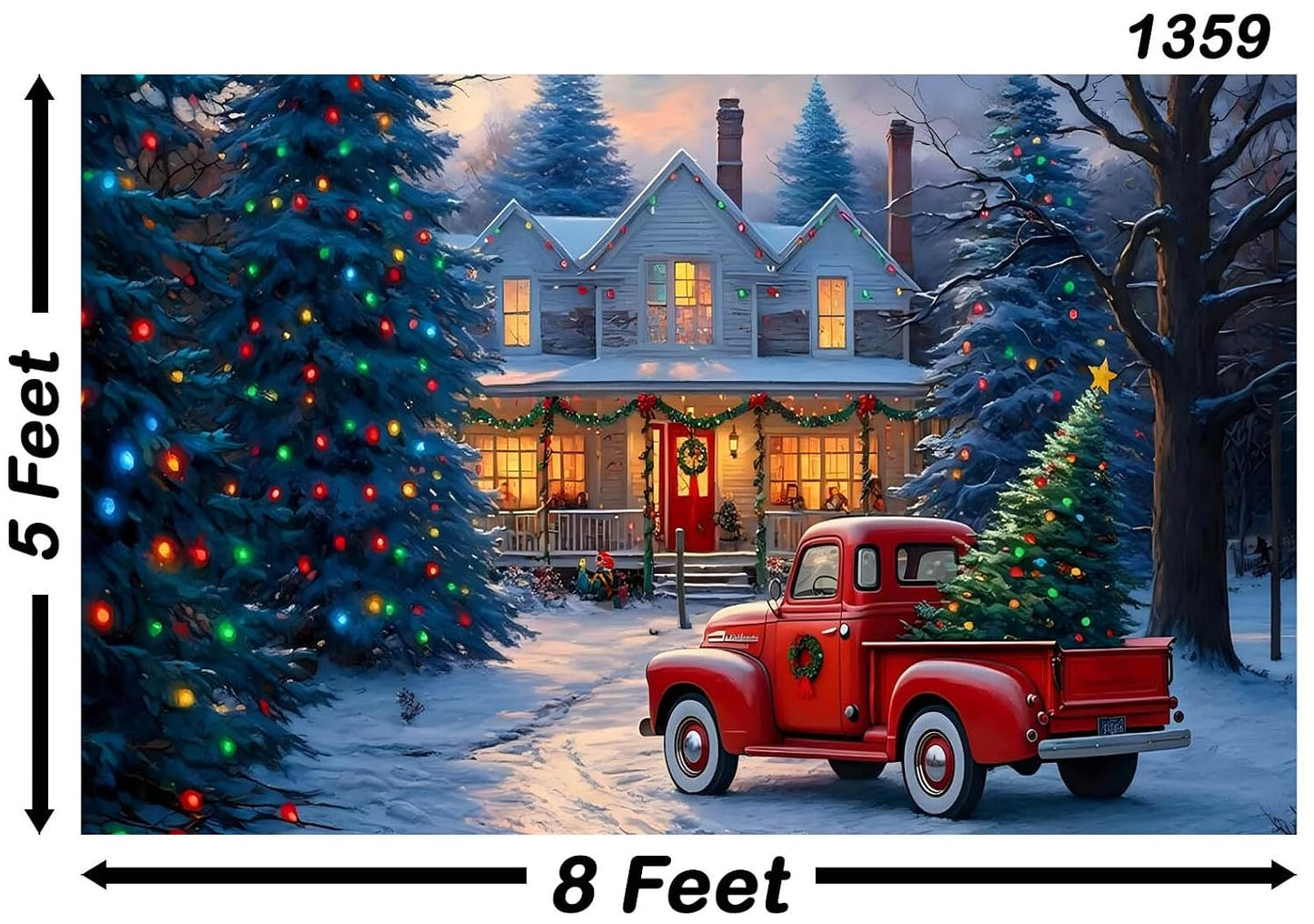 Vintage Red Truck with Christmas Tree and Gifts Festive Holiday Winter Wonderland Scene Photoshoots Size 5 Feet Height & 8 Feet Width