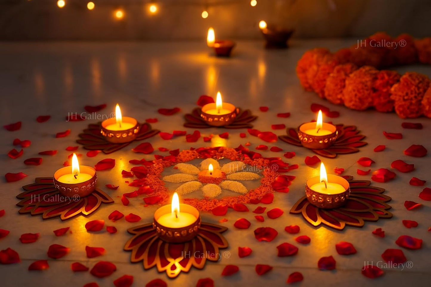 JH Gallery Handcrafted Lotus Tealight Candle Holder, Lotus Reusable Rangoli for Floor, Tealight Candle Holder, Home Decoration Item for Diwali, Lotus Diya for Pooja - Pack of 7