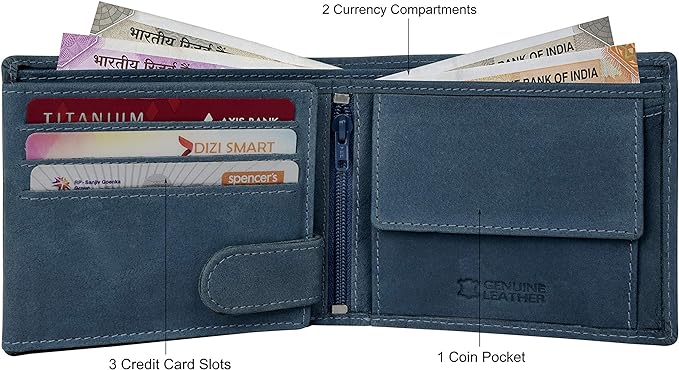 URBAN FOREST Zeus RFID Blocking Leather Wallet for Men, Vintage Blue