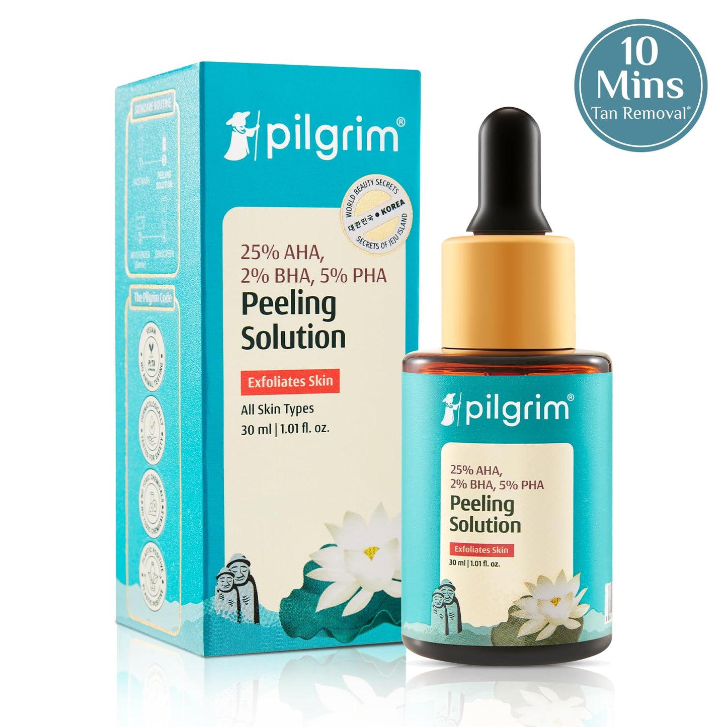 Pilgrim 25% AHA + 2% BHA + 5% PHA Peeling Solution 30ml For Face & Body |10-Minute Facial At Home