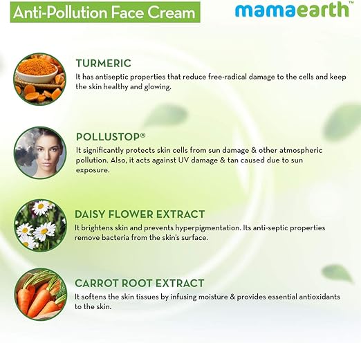 MAMAEARTH AntiPollution Daily Face Cream For Dry & Oily Skin With Turmeric & Pollustop For A Bright Glowing Skin 80 ml