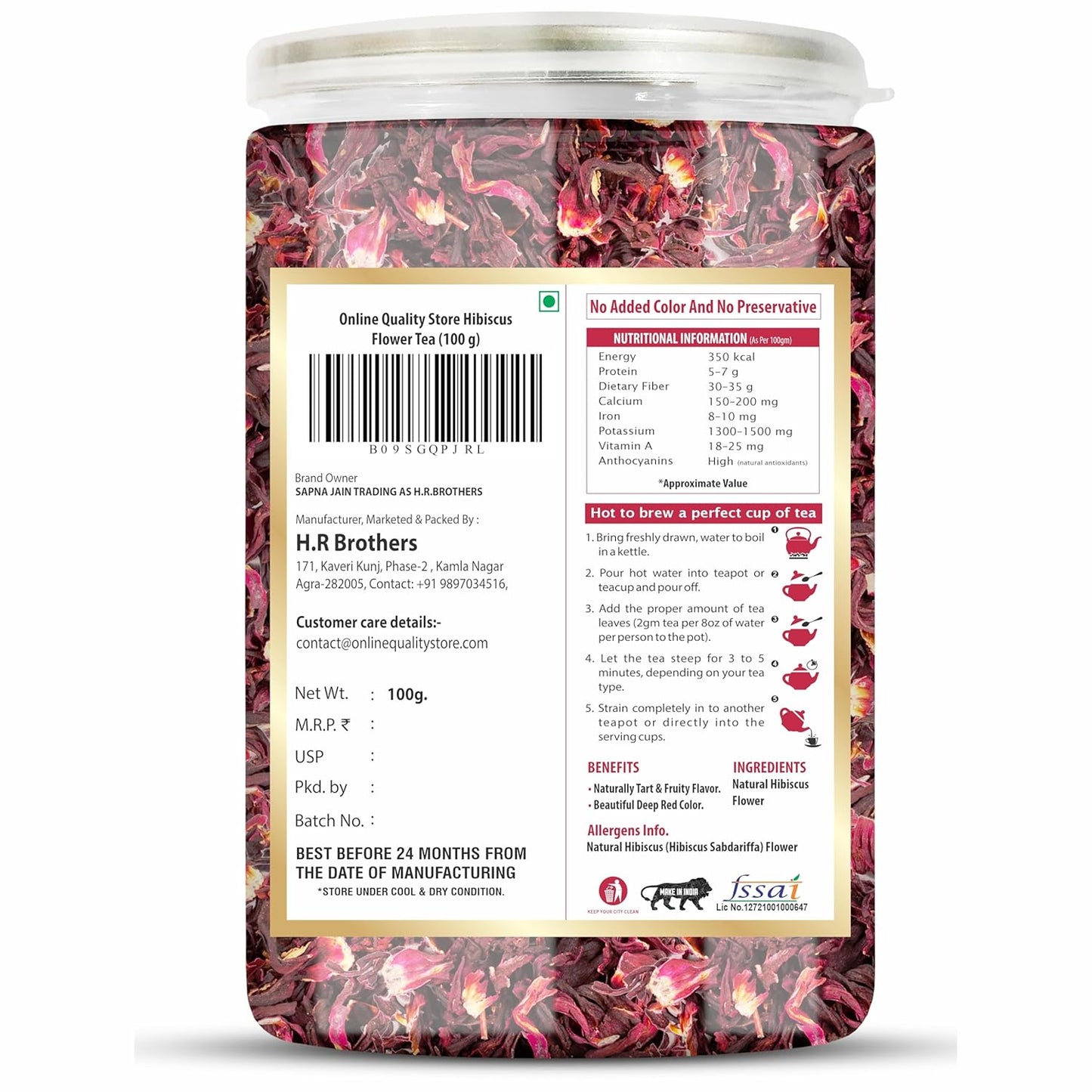 Online Quality Store Natural Hibiscus Flower Tea, Rose Flower Combo- 200 gm (100 gm x 2 Pack)