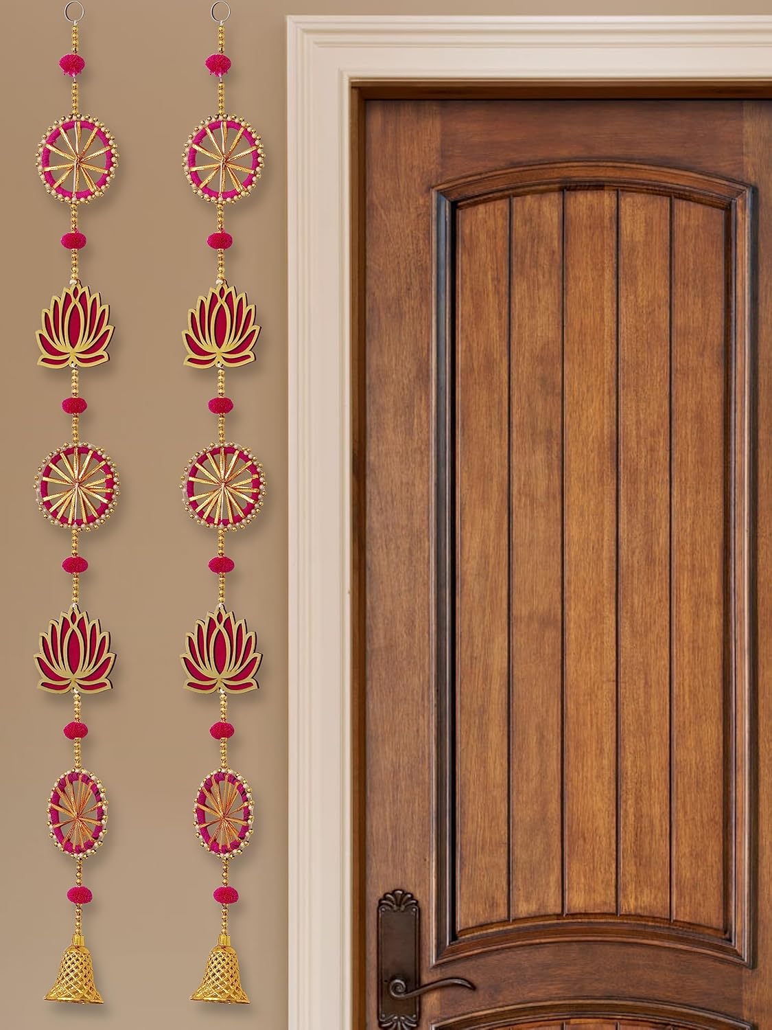 JH Gallery Wood Handmade Lotus Wall and Door Hanging (36 Inches Height - Pack of 4), Magenta