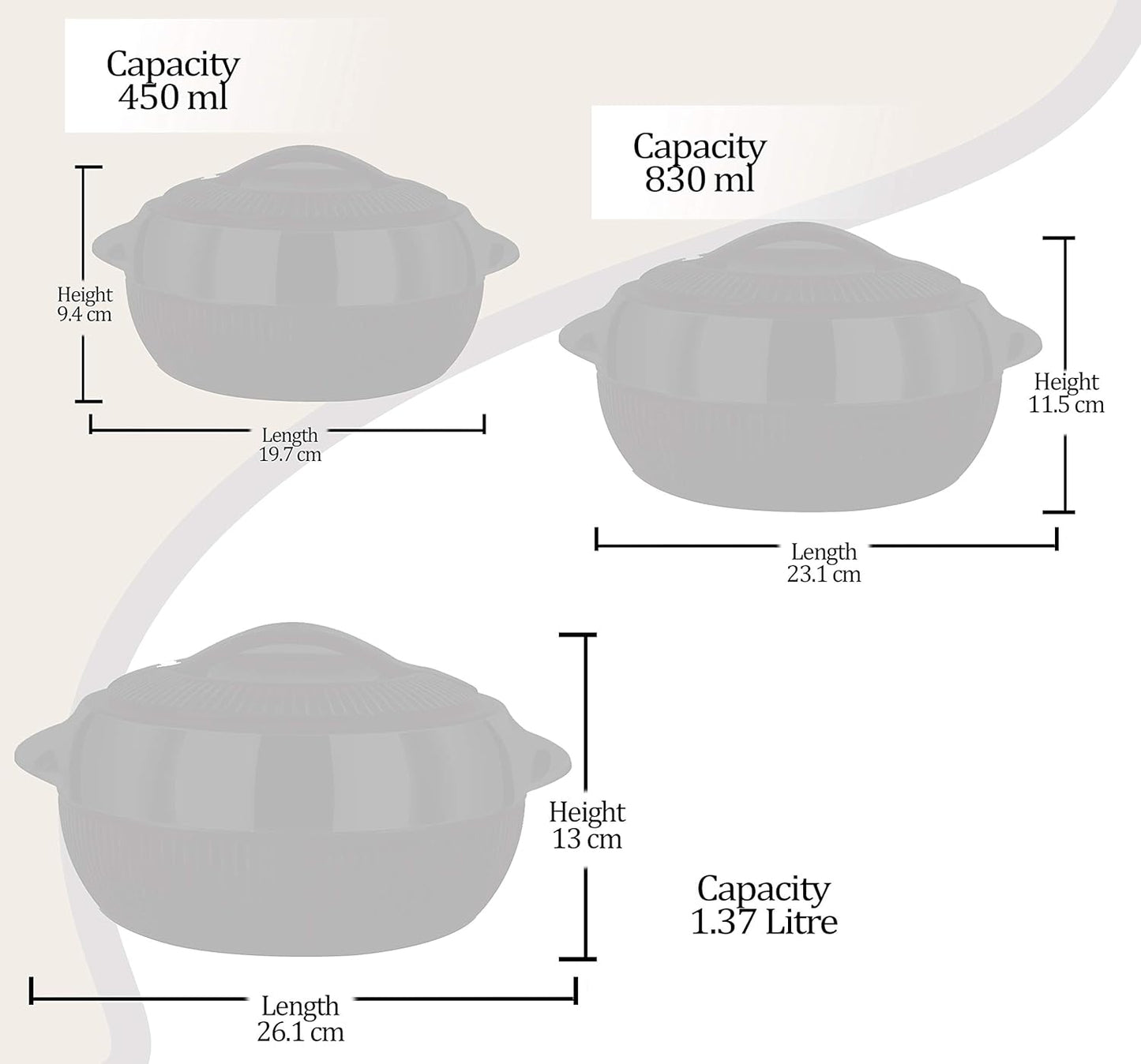 Milton Fiesta Insulated Casserole (Brown, Set Of 3, Inner Stainless Steel), 450 ml