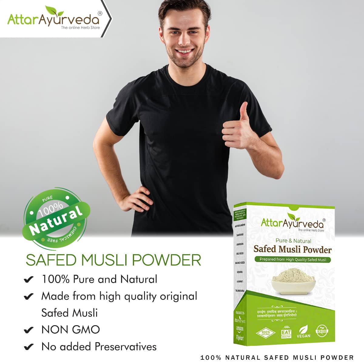 Attar Ayurveda Safed Musli Powder (100 grams) for Stamina and Energy