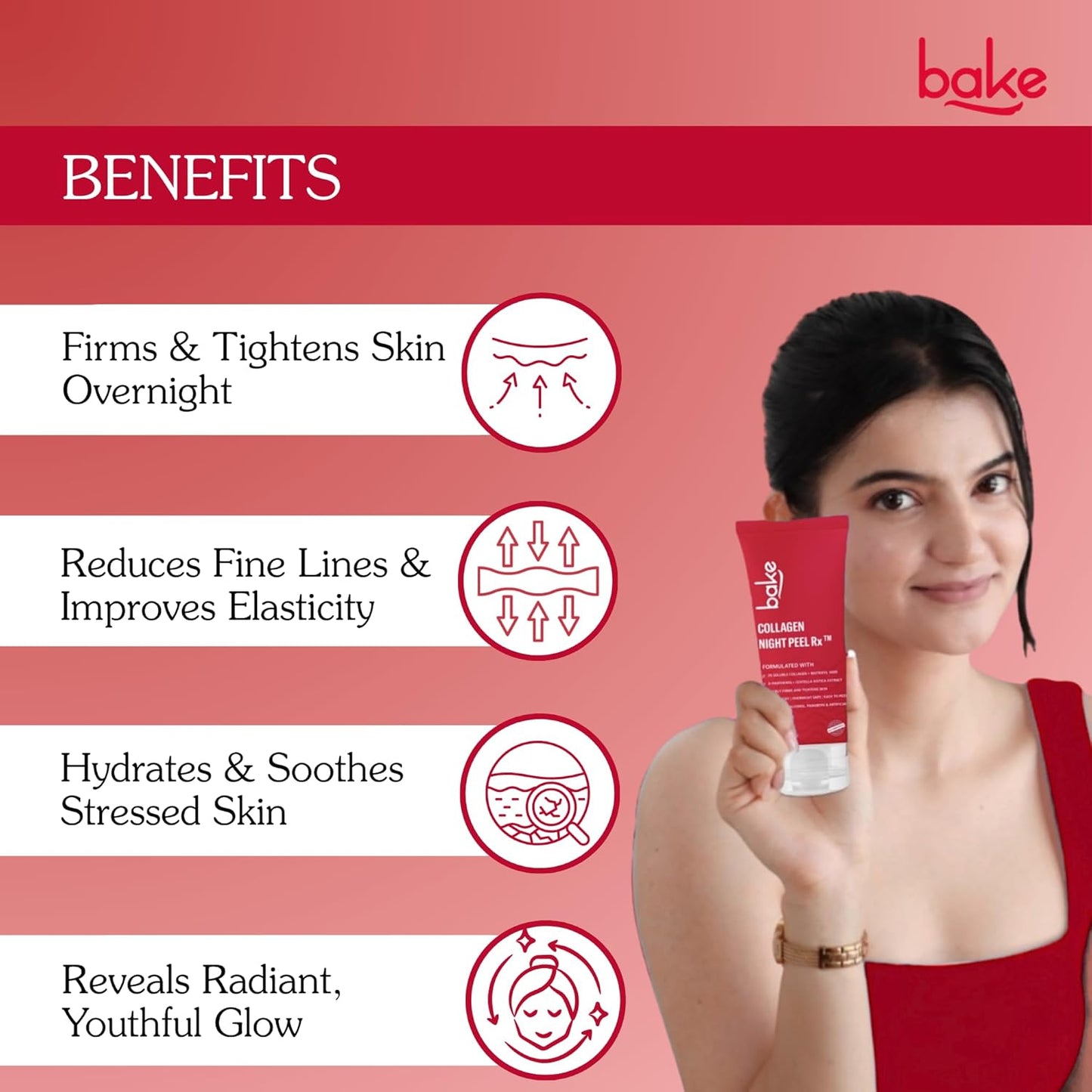 Bake Collagen Peel Off Mask with 2% Soluble Collagen, Matrixyl 3000, Firms & Tightens Skin Overnight, 100 ml