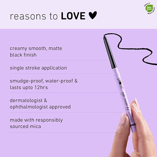 Plum Eye-Swear-By Kohl Kajal - Deep Black | Creamy Smooth Kajal Smudge Proof Water-Proof Eyeliner Makeup 100% Vegan & Cruelty Free