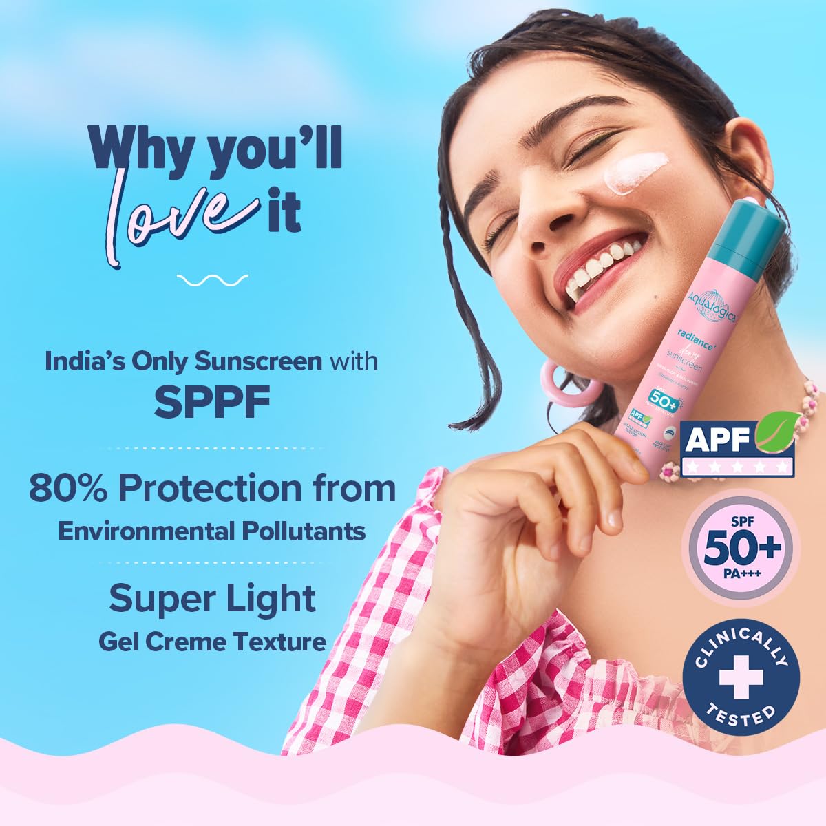 Aqualogica Radiance+ Dewy Sunscreen Cream,Watermelon & Niacinamide, Spf 50+, Pa+++, 50g