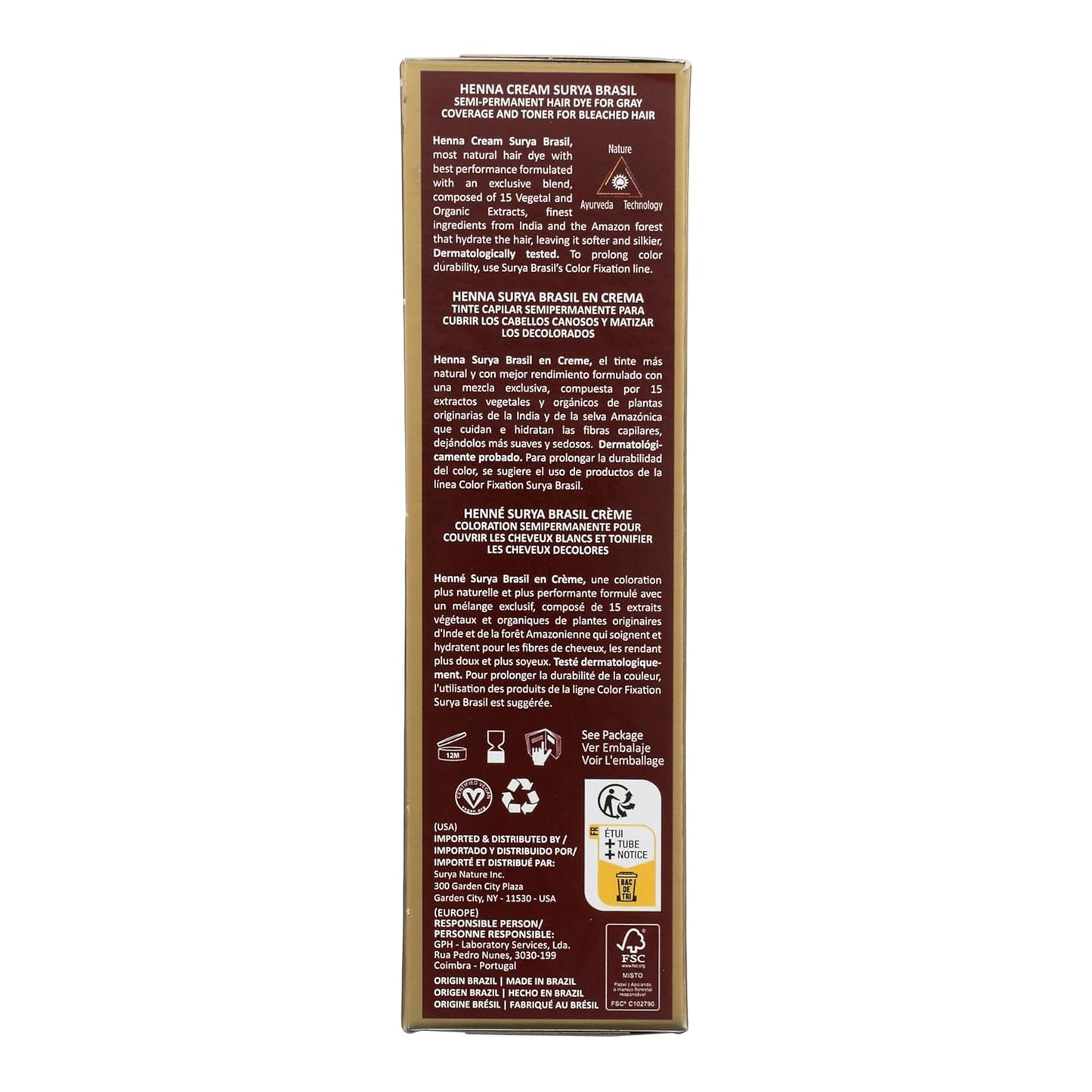 Surya Brasil Hair Color, Semi Permanent No Ammonia, Plant Extracts Henna Cream 70ml, Chocolate