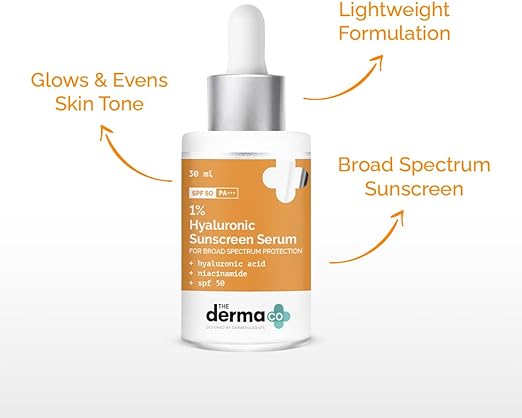 The Derma Co 1% Hyaluronic Acid Sunscreen Serum with SPF 50 & Niacinamide for Broad Spectrum Protection - 30ml