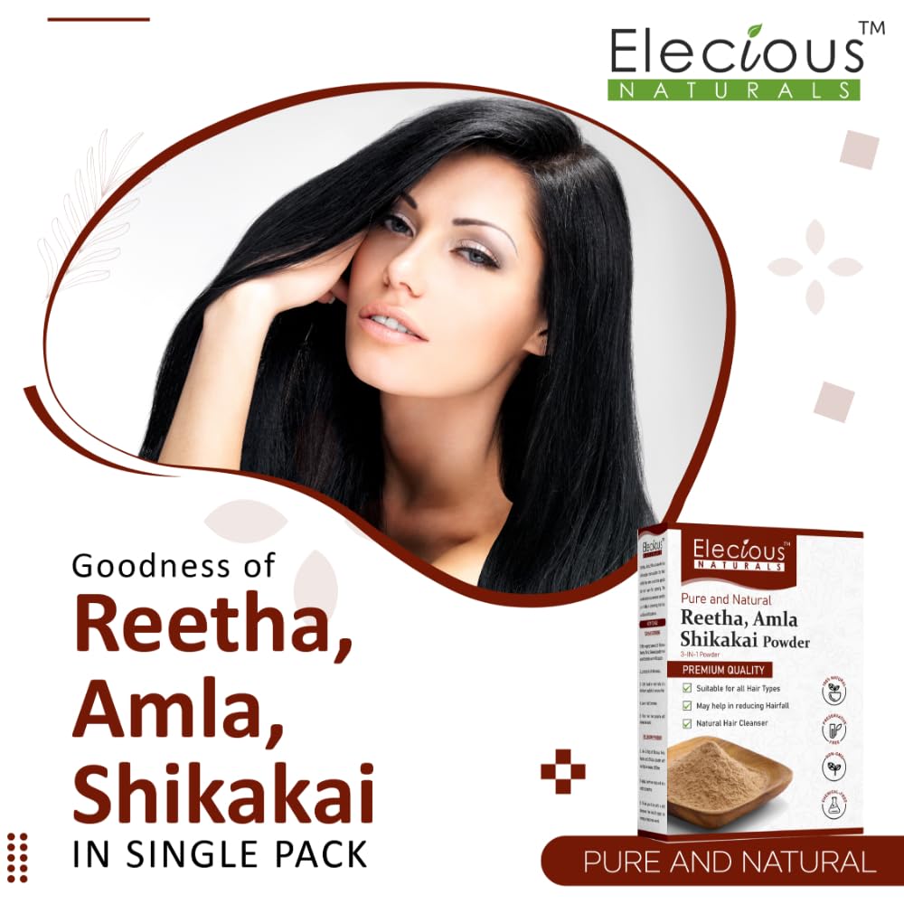 Elecious Pure Amla, Reetha, Shikakai Powder for Hair, 200 gm