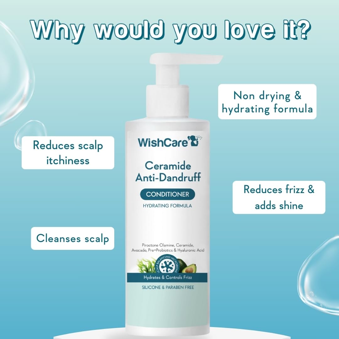 WishCare Ceramide Anti Dandruff Conditioner, Pre+Probiotics & Hyaluronic Acid, 200ml