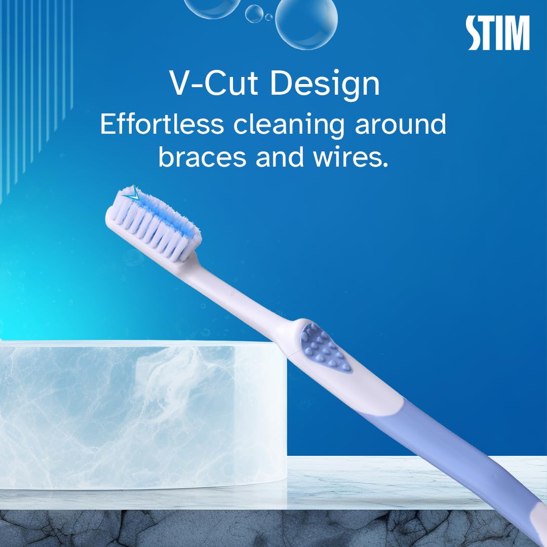 STIM Ortho Mb Toothbrush Pack Of 2 Toothbrush For Braces Super Soft Bristles, adult, manual, Multi-Coloured