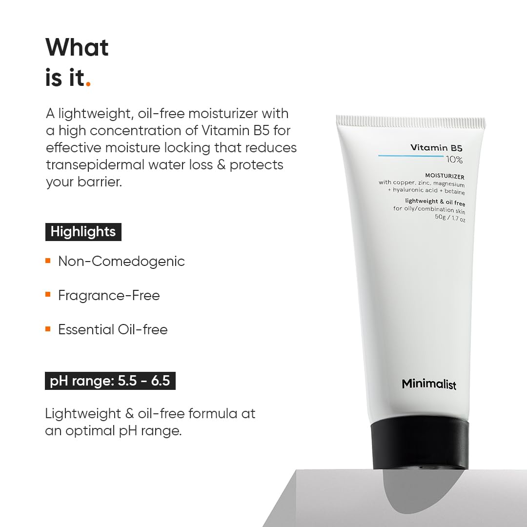 Minimalist Dehydrated Skin Moisturizer with 10% Vitamin B5 for Oily & Acne-Prone Skin, 100 gm