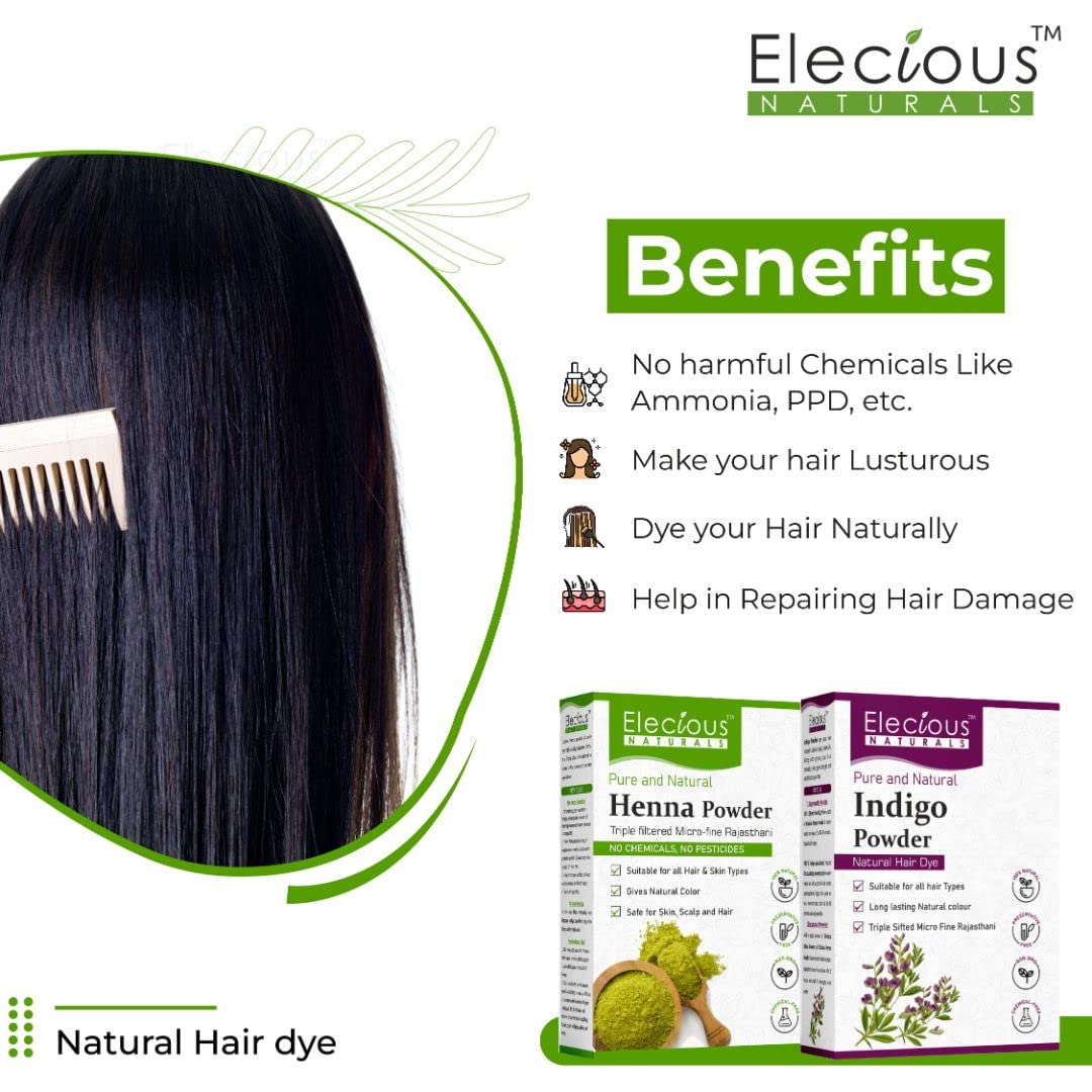 Elecious Naturals Indigo and Henna Powder for Black Hair Natural Hair Dye, 400 gm