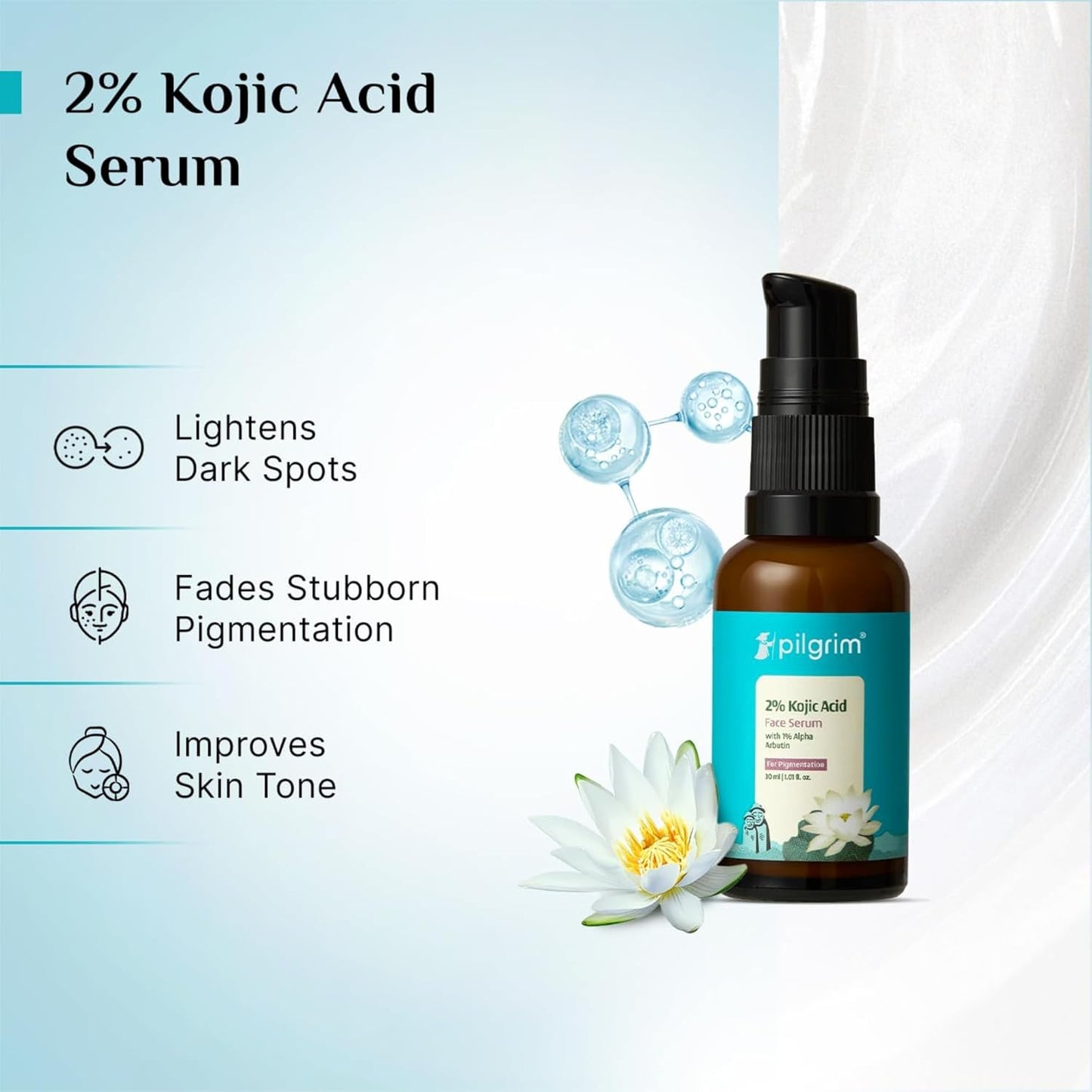Pilgrim 2% Kojic Acid Serum for face, 30 ml