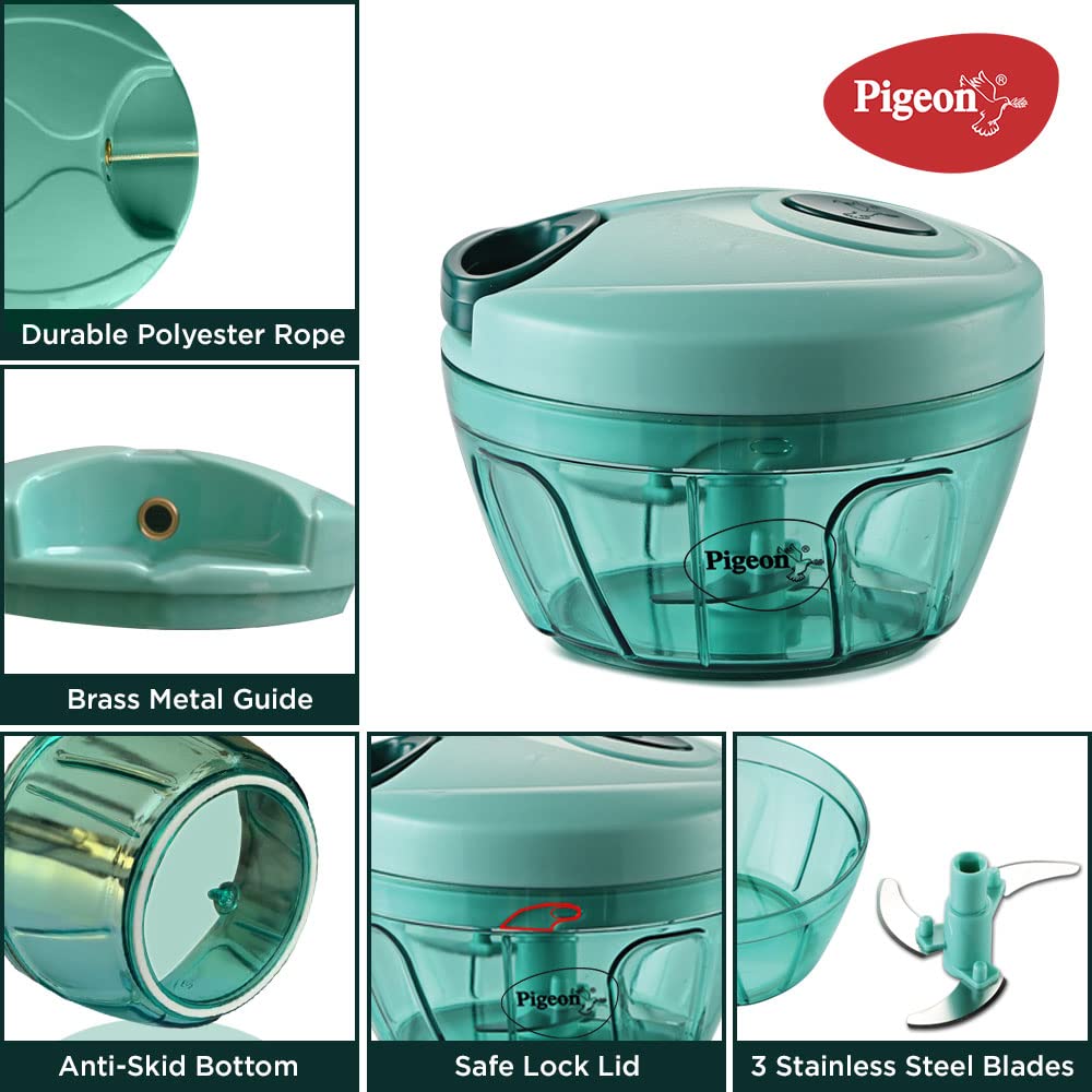 Pigeon Polypropylene Mini Handy and Compact Chopper with 3 Blades for Effortlessly Chopping Vegetables and Fruits for Your Kitchen (12420, Green, 400 ml)