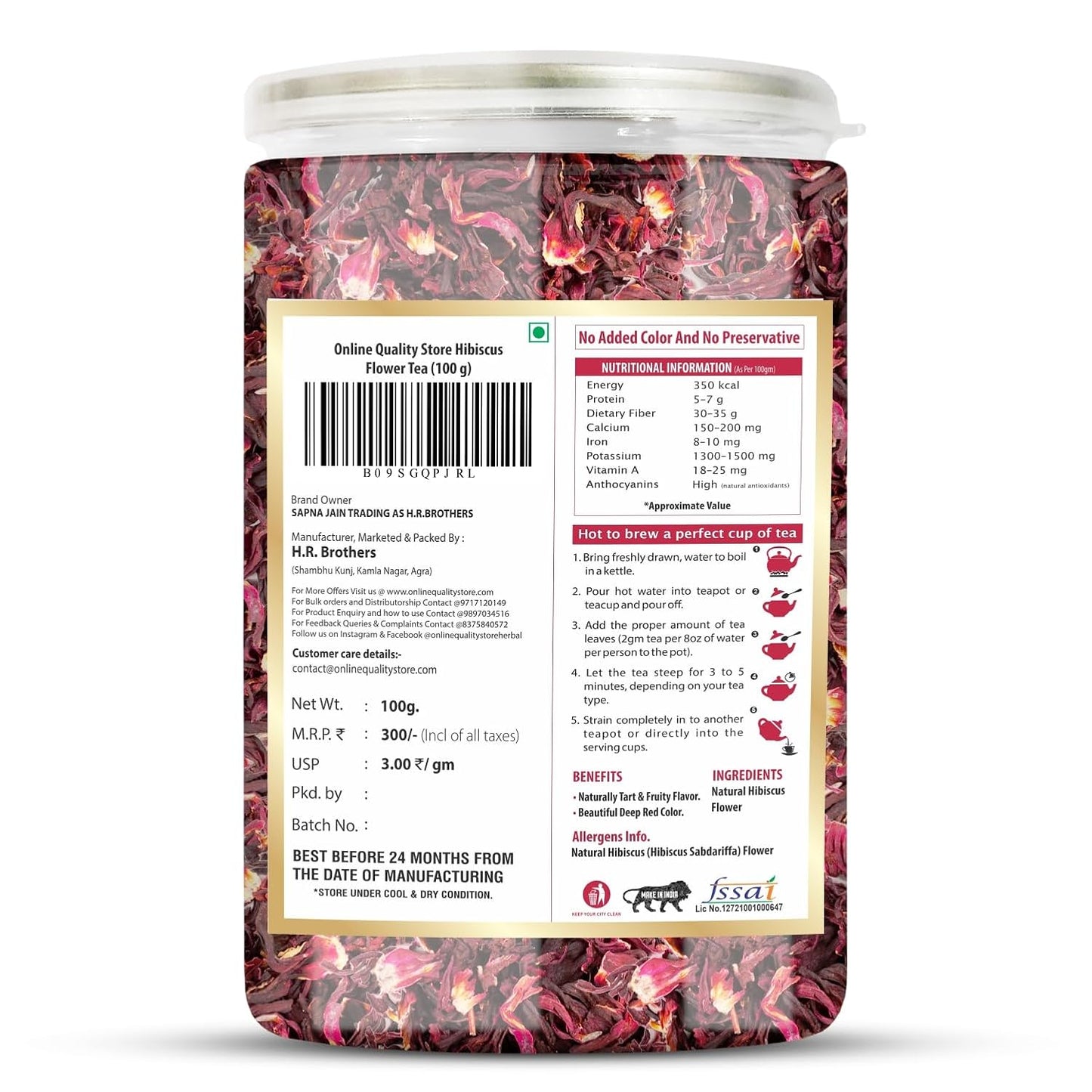 Online Quality Store Hibiscus Flower Tea, Butterfly Pea, Chamomile, Lemongrass - 400 gm