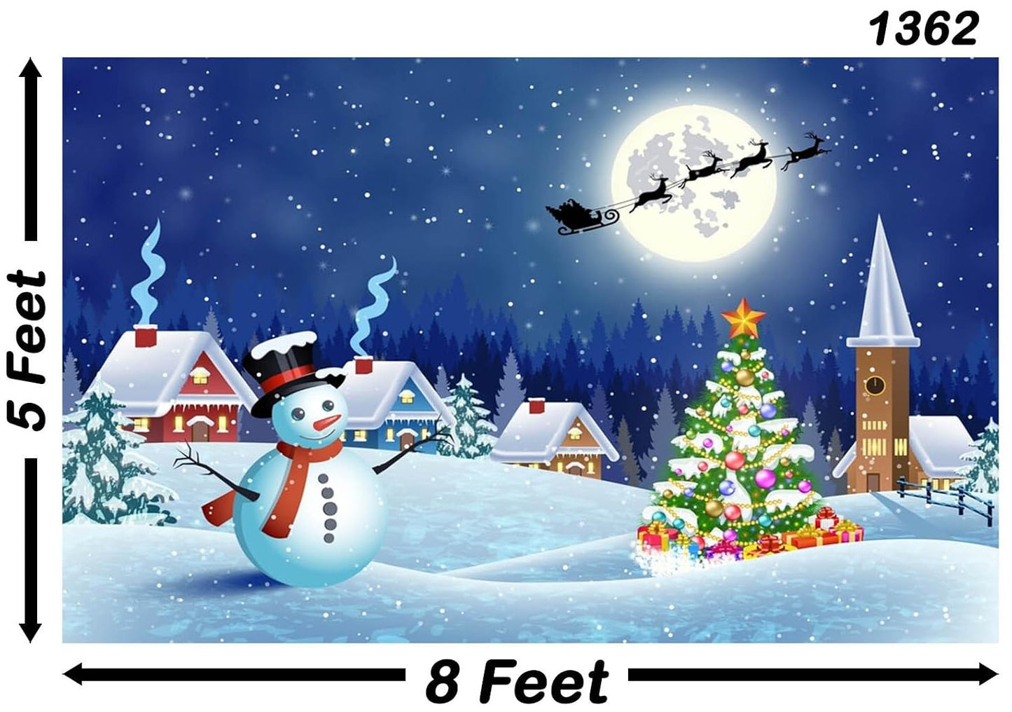 Christmas Landscape with Christmas Tree and Snowman Photoshoot  Size 5Feet Height & 8Feet Width