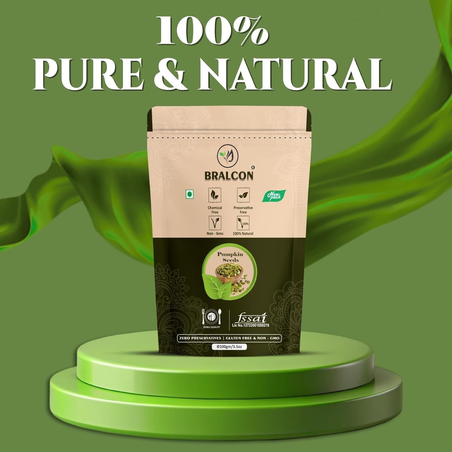 BRALCON Organic Pumpkin Seeds - 100g | Raw Unroasted Pumpkin Seeds for Eating | Protein and Fiber Rich Superfood | Rich in Omega-3 fatty acids