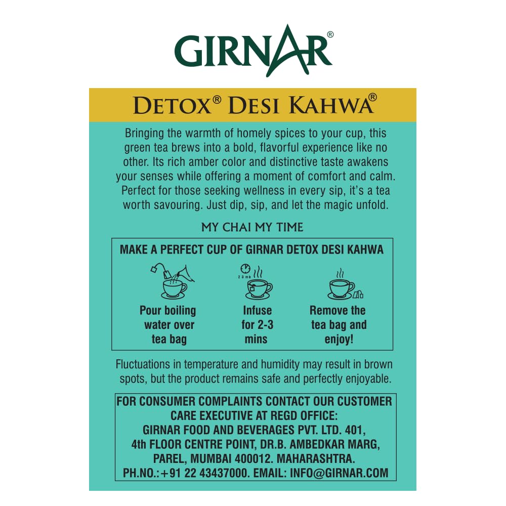 Girnar Food & Beverages Pvt. Ltd. Detox Green Tea (Desi Kahwa) (Pack of 10 Tea Bags,25 grams)