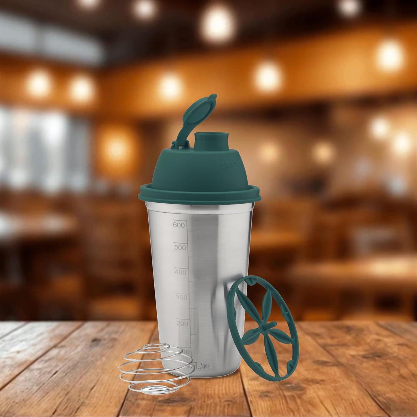 SIGNORA WARE Shake n Shake Stainless Steel Protein Shaker Bottle,Leakproof with Knob, 650ml, Silver,Green