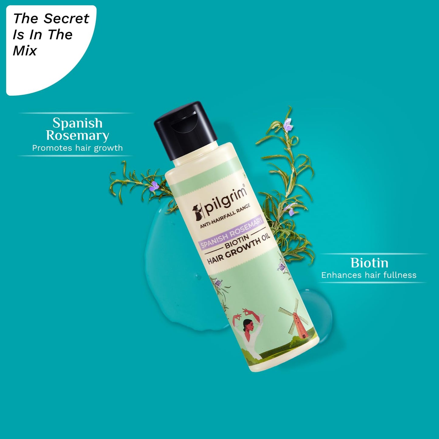 Pilgrim Spanish Rosemary & Biotin HairGrowth Oil to Control Hair Fall & Strengthens Hair 100ml | Rosemary essential oil for hairgrowth