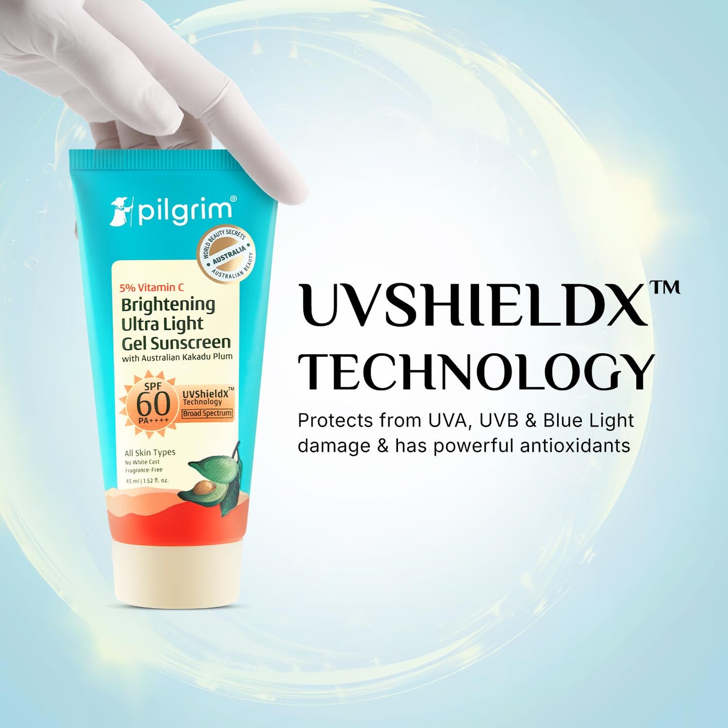 Pilgrim 5% Vitamin C Brightening Ultra Light Gel Sunscreen SPF 60 PA++++, 45 ml