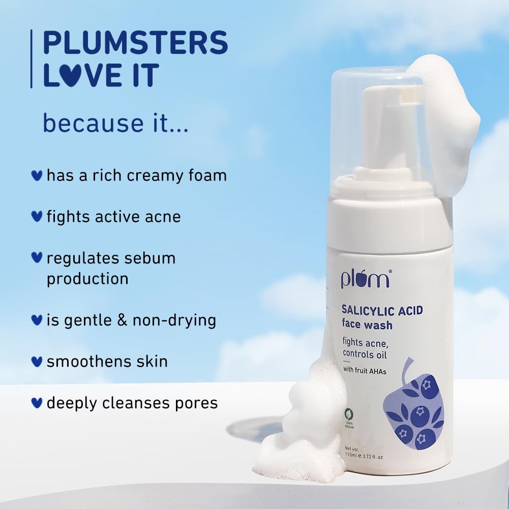 Plum 1% Encapsulated Salicylic Acid Foaming Face Wash | Fights Active Acne, Blackheads & Breakouts, 110 ml