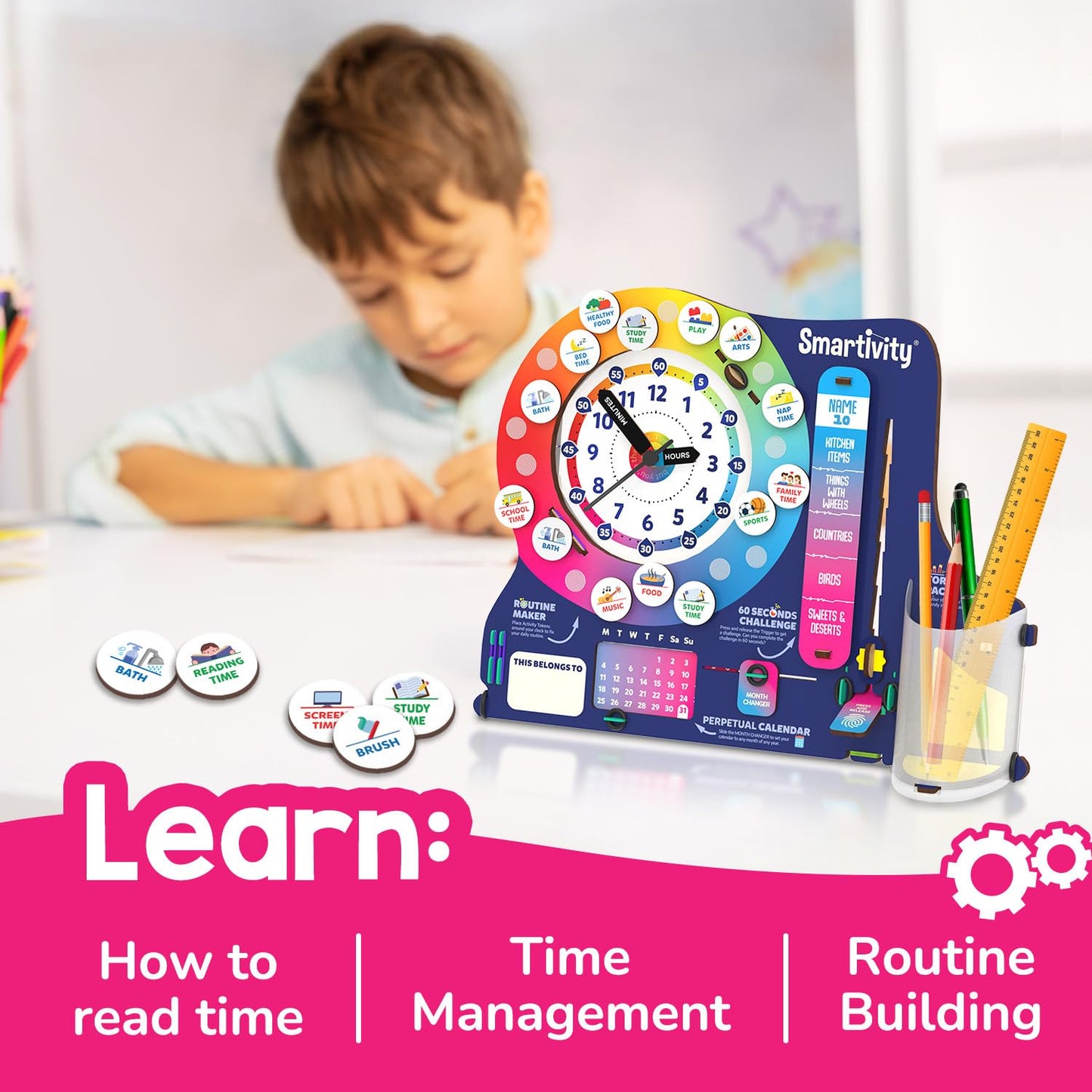 Smartivity DIY Interactive Clock With Stationary Organiser For Kids Ages 6-12|Features An Infinity Calendar