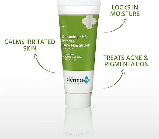 The Derma Co Ceramide + HA Intense Moisturizer with Hyaluronic Acid for Dry Skin Repairs Dry & Dull Skin | Locks In Moisture