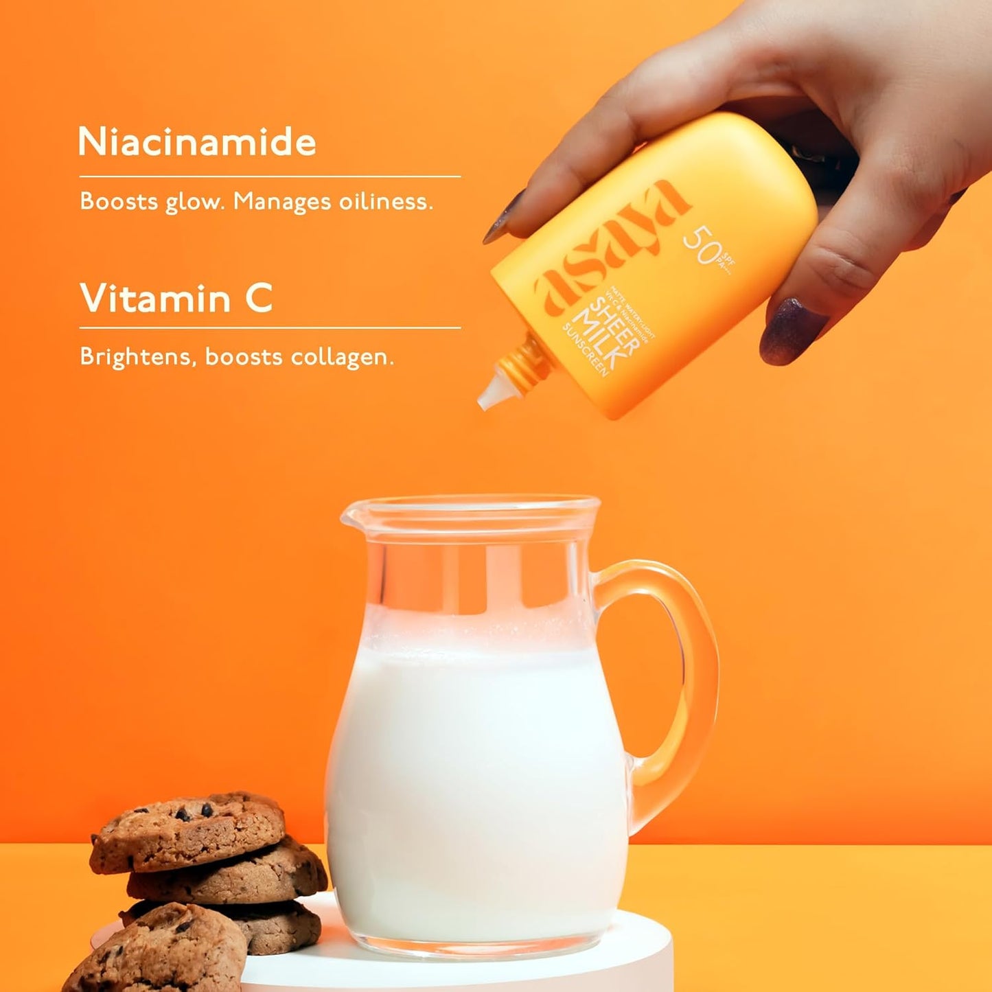 Asaya Sheer Milk Sunscreen SPF 50 PA++++ UVA + UVB, 50 ml