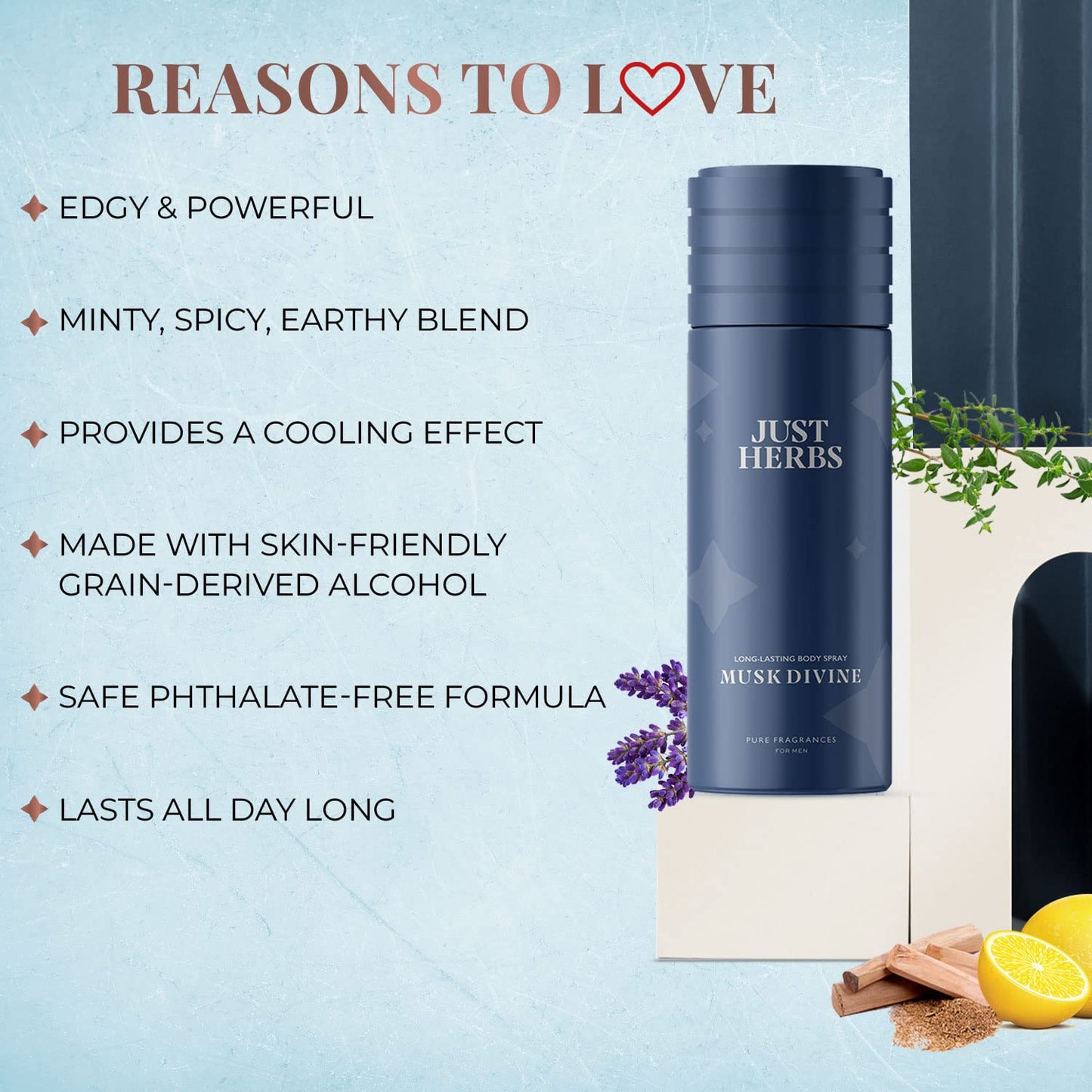 Just Herbs Long Lasting, Refreshing Body Spray 150 ml, Amber