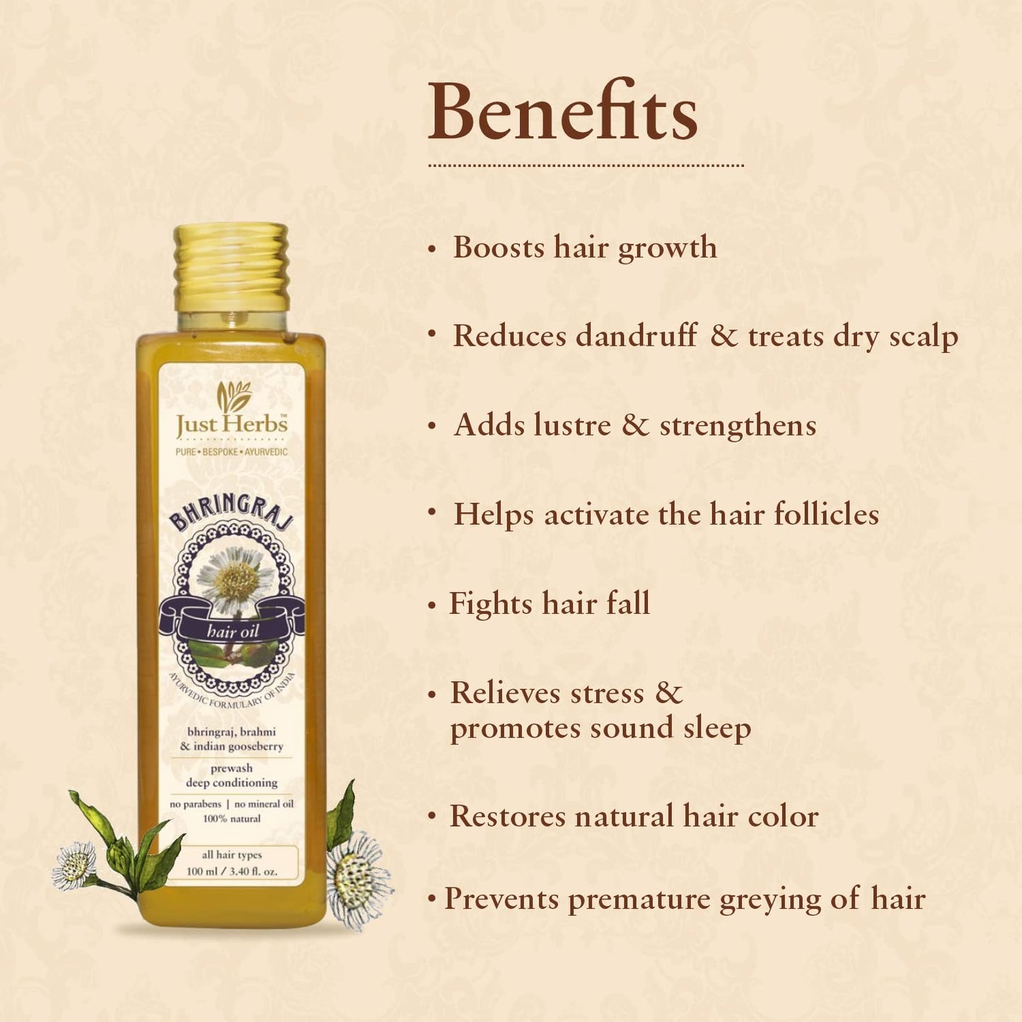 Just Herbs Ayurvedic Bhringraj Hair Oil 100 ml