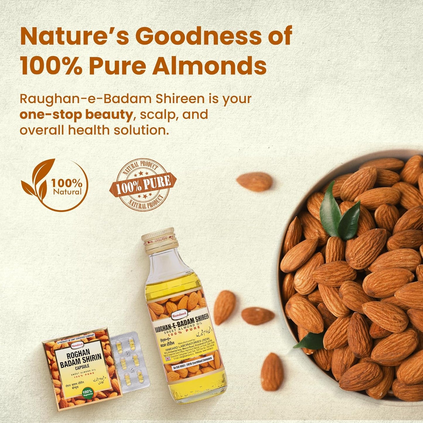 Hamdard RAUGHAN-E-BADAM SHIREEN Sweet Almond Oil for Body, Skin & Hair, 100 ml