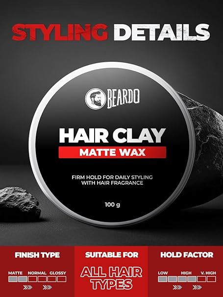 Beardo Hair Clay Wax for Men, 100 gm | Styling Wax | Volumizing | Strong Hold | Restylable |Matte Finish | Easy to Wash Off