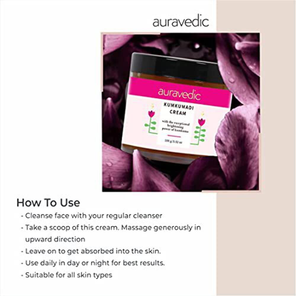 Auravedic Kumkumadi Face Cream For Glowing Skin With Kumkumadi Oil For Face 100g Pigmentation Cream Moisturizer For Dark Spots Detan Blemishes