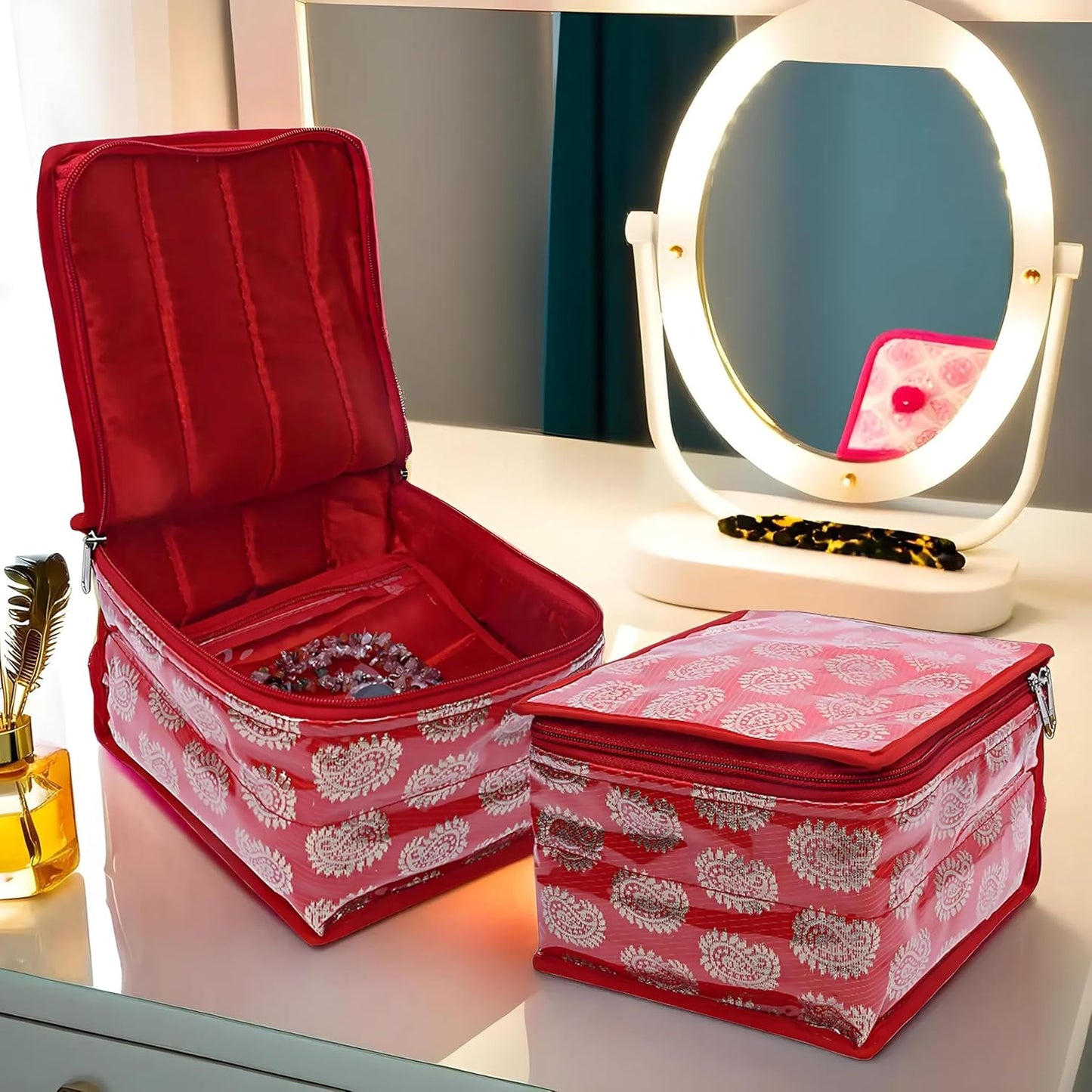 Kuber Industries Brocade Jewellery kit with 10 Pouch