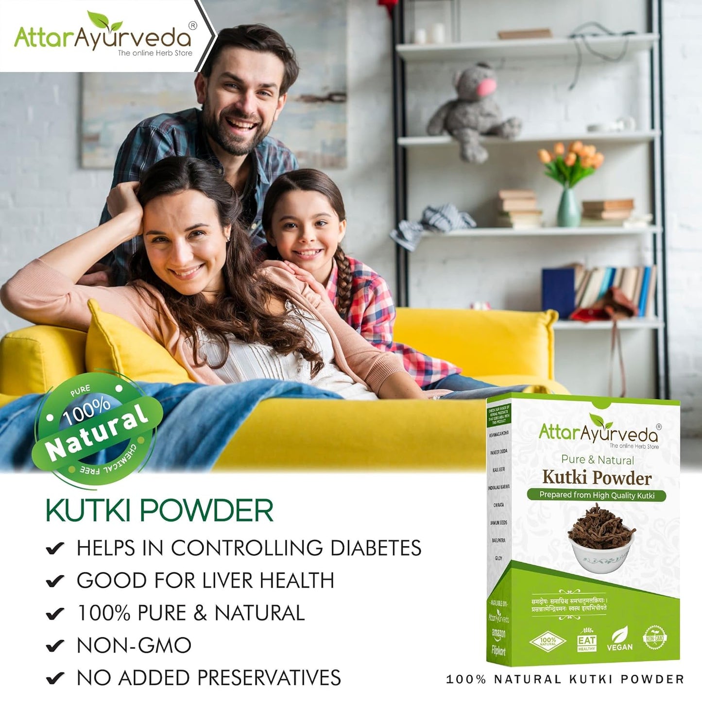 Attar Ayurveda Kutki Powder 100 gm - For Liver support, Detox, Blood sugar management | 100% Pure and Natural, No Preservatives