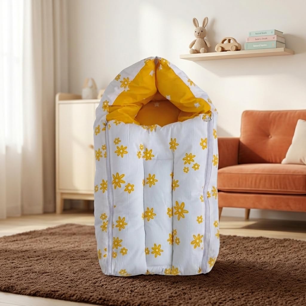 3-in-1 Baby Bed & Sleeping Bag for Newborn, Yellow Flower