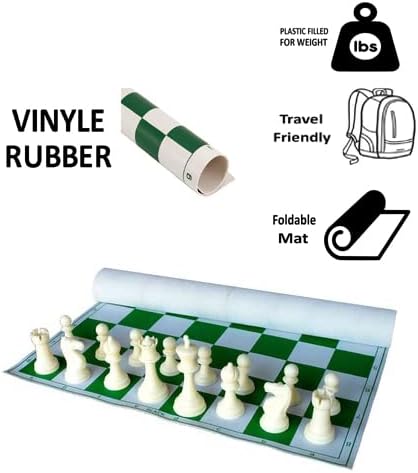 StonKraft 17'' x 17'' Tournament Chess Vinyl Foldable Chess Game with Solid Plastic Pieces (with Extra Queen) - Ideal for Professional Chess Players, Green