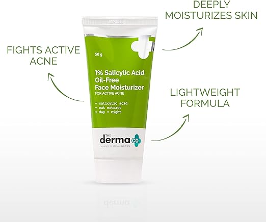 The Derma Co 1% Salicylic Acid Oil-Free Face Moisturizer with Oat Extract for Active Acne - 50g