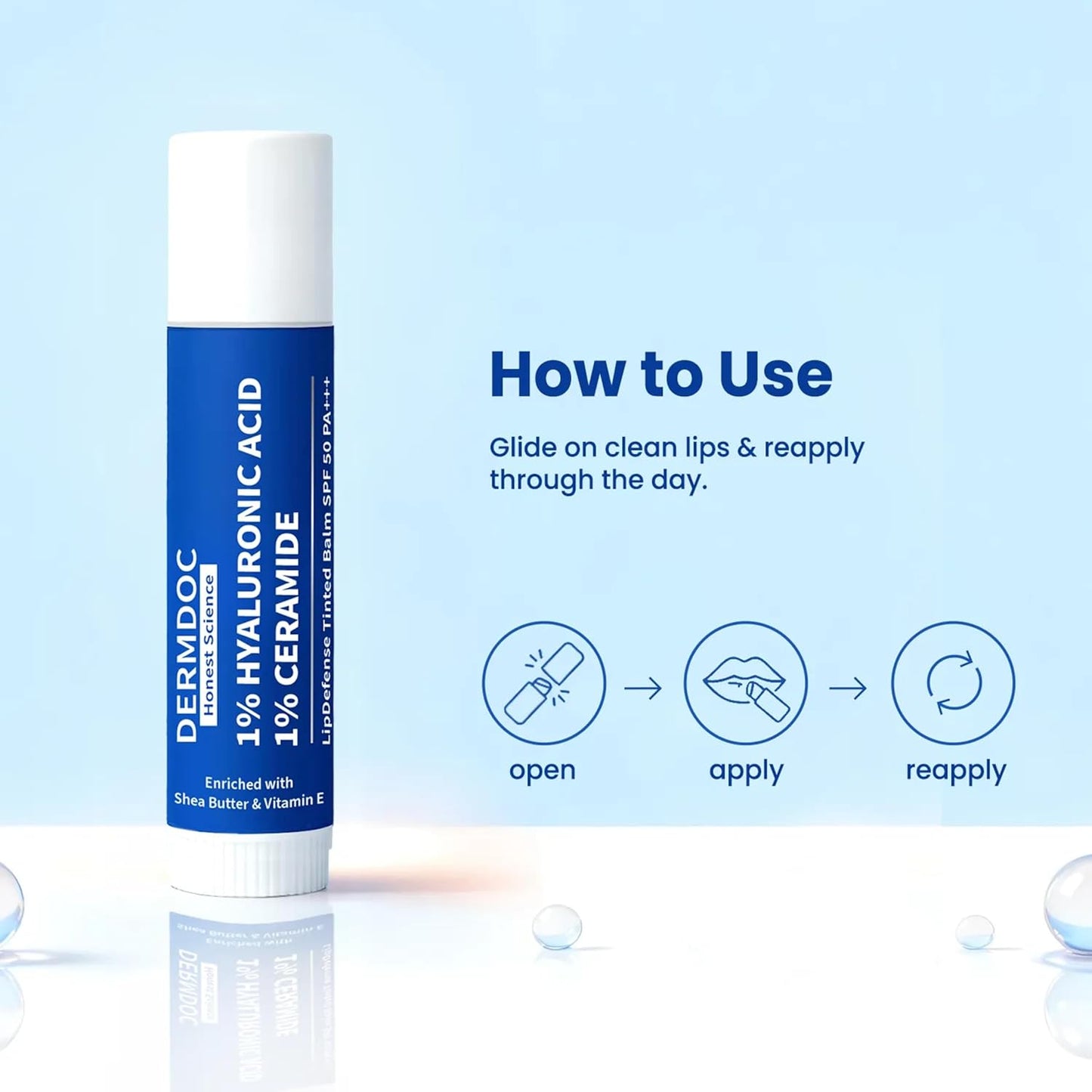 DermDoc 1% Hyaluronic Acid + 1% Ceramide Berry Tinted Lip Balm SPF 50 PA+++ 4 gm