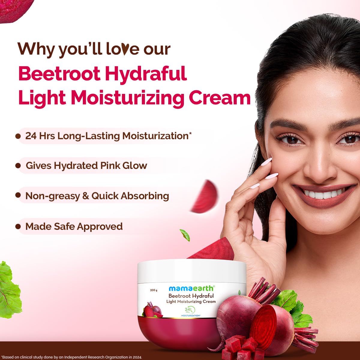 Mamaearth Beetroot Hydraful Light Moisturizing Cream With Beetroot & Hyaluronic Acid|For Hydrated Pink Glow|For Face, Hand & Body|200 G