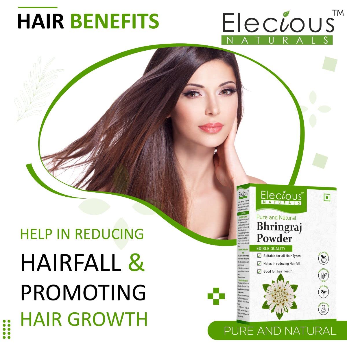 Elecious Pure Bhringraj Powder for hair growth and Eating, 200 gm