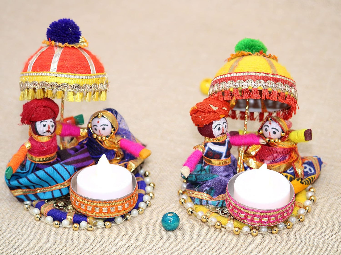 JH Gallery Recycled Material Rajasthani Raja Rani Puppet, Dolls Decorative Tealight Candle Holder, Diwali Decoration Items for Home Décor, Tea Light Candle Holder(Pack of 2)